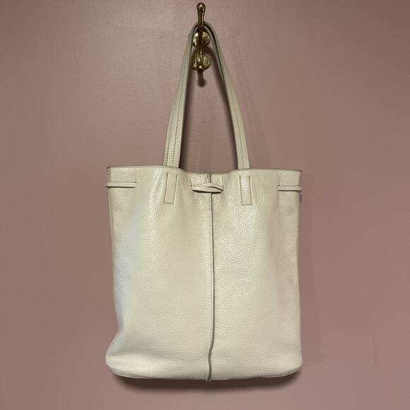 Banana Republic White Pebbled Leather Tote Bag Purse Ivory Bone - Picture 1 of 7